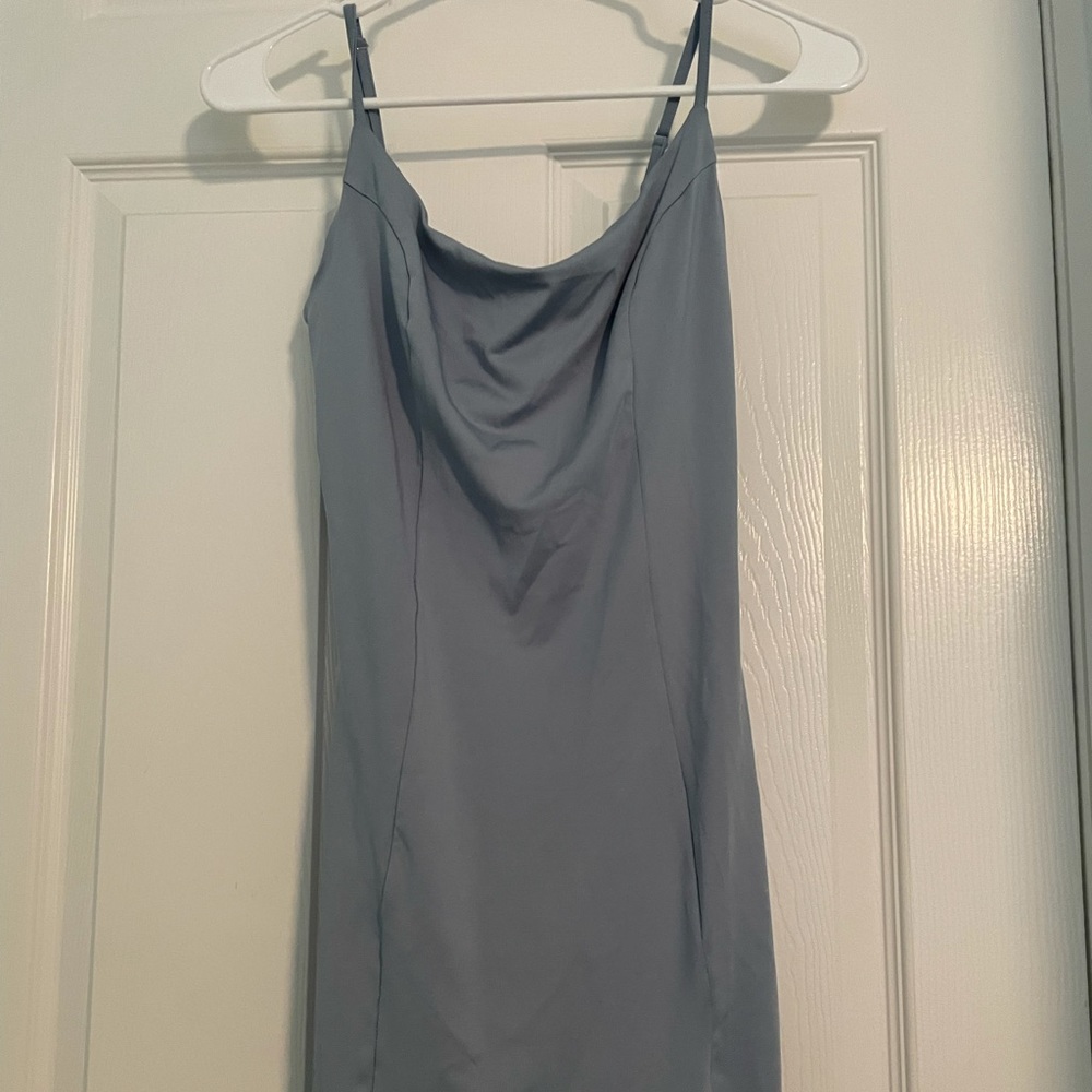simple light blue tight fitted dress